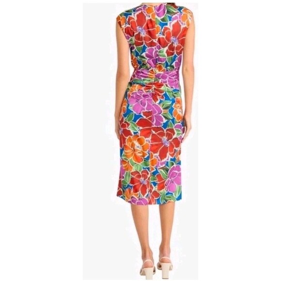 Maggy London Dress Sheath Size 6 Floral Sleeveless Blue Chilli V Neck Party NWT - Picture 3 of 16